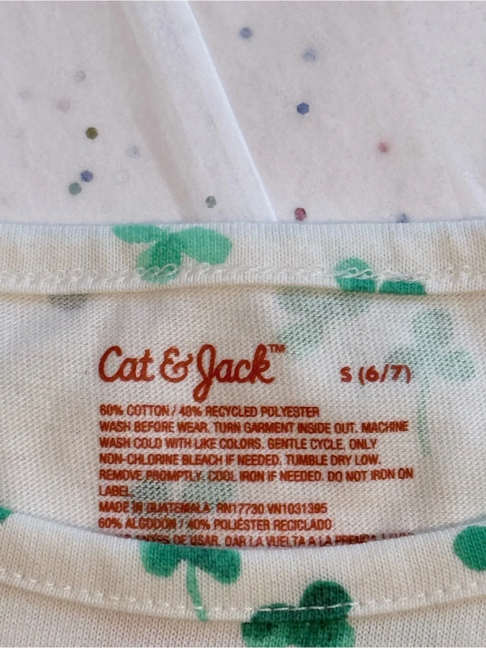 NWT Cat & Jack Girls Clover Print Dress Size S (6/7) White & Green with Pockets